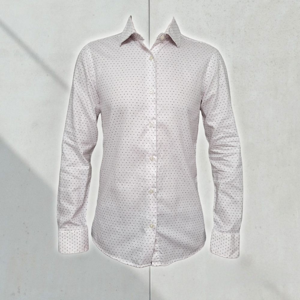 ZARA Men's Slim Fit Pink-ish Cream Long-sleeved Collared Dress Shirt Size M